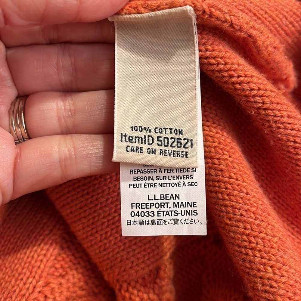 L.L. Bean Orange Cotton Cable Knit Turtleneck Sweater Sz XS - Picture 6 of 7